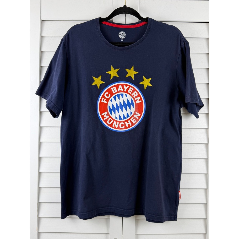 FC Bayern Munchen Graphic Tee Mens XL Blue Short Sleeve Cotton Soccer Football